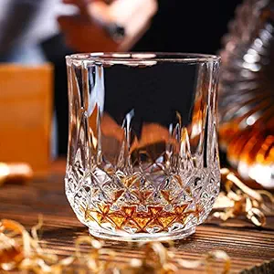 FINE DINE  Long Champ Crystal Whiskey Glasses Set of 6 pcs- 300 ml Bar Glass for Drinking Bourbon, Whisky, Scotch, Cocktails, Cognac- Old Fashioned Cocktail Tumblers