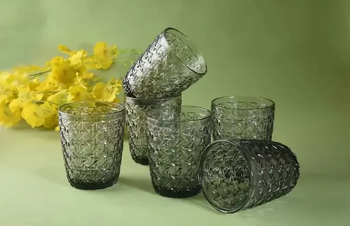 FINE DINE Coloured - Grey Glasses/Tumbler - Water/Juice/Whiskey/Scotch Glass Set of 6 pcs 300ml