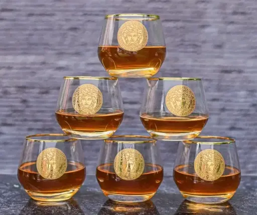 KING Versace Gold Plated Pure Crystal Glass SET OF 6